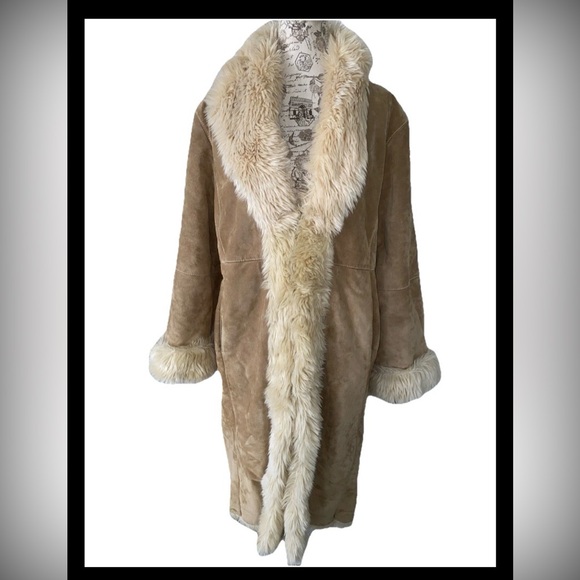 Wilsons Leather Jackets & Blazers - Vintage 90s Y2K Wilsons Leather Tan Faux Fur Trim Long Penny Lane Coat Size XL